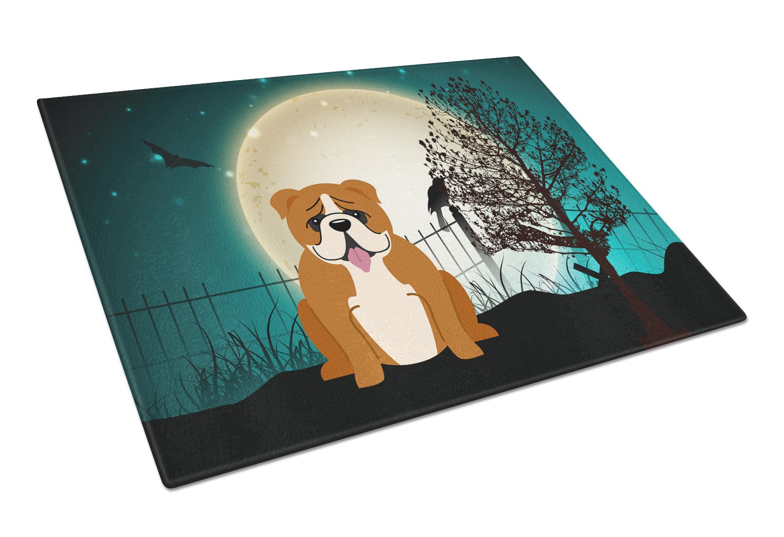 Halloween Scary  English Bulldog Red White Cutting Board Tempered Glass Kitchen Cutting Surface, Heat Resistant Chopping, Non-Slip Feet, Food Prep & Serving