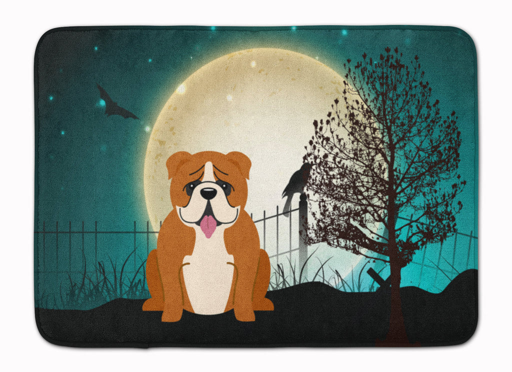 Halloween Scary  English Bulldog Red White Memory Foam Kitchen Mat Machine Washable Anti-Fatigue Cushion Comfort Bath or Kitchen Rug
