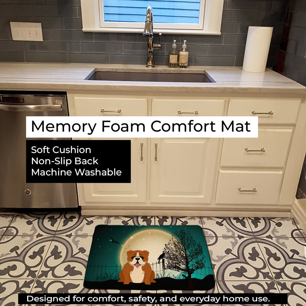Halloween Scary  English Bulldog Red White Memory Foam Kitchen Mat Machine Washable Anti-Fatigue Cushion Comfort Bath or Kitchen Rug
