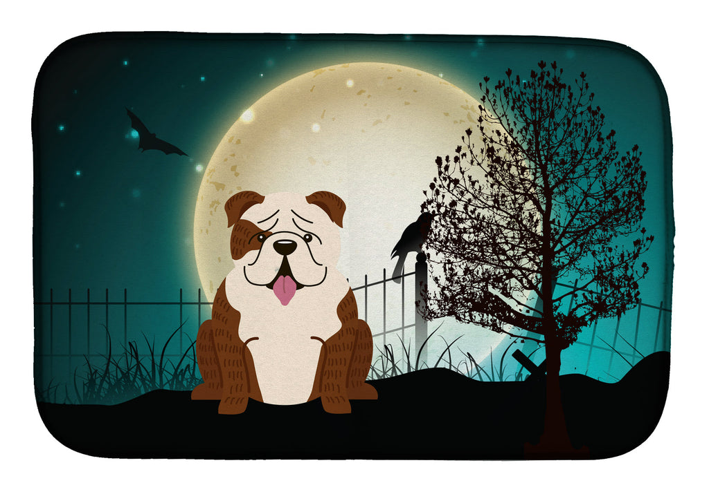 Halloween Scary  English Bulldog Brindle White Dish Drying Mat Absorbent Dish Drying Mat Pad for Kitchen Counter Dish Drainer Mat for Countertop, 14 x 21", Multicolor