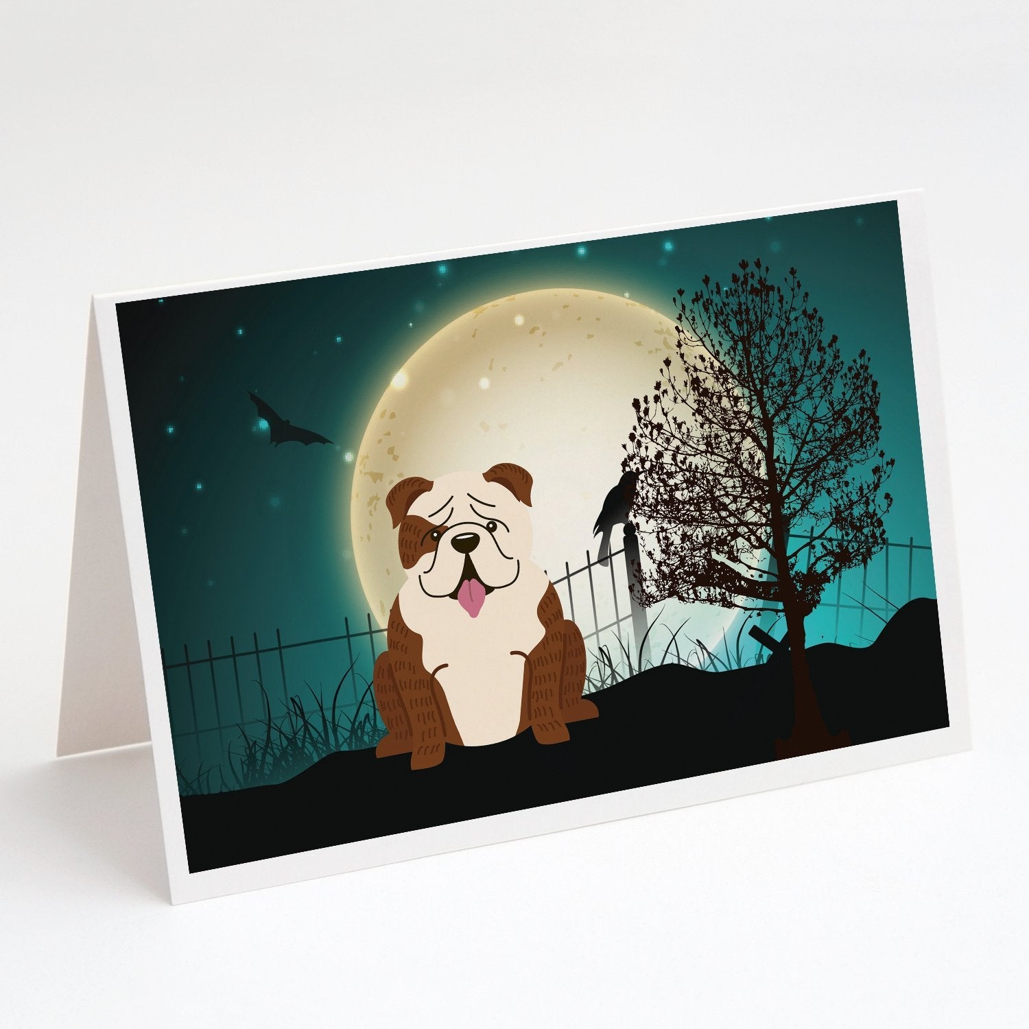 Halloween Scary  English Bulldog Brindle White Greeting Cards Pack of 8 Blank Cards with Envelopes Whimsical A7 Size 5x7