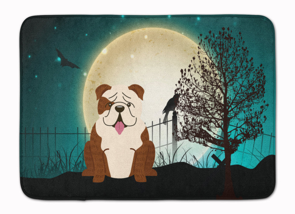 Halloween Scary  English Bulldog Brindle White Memory Foam Kitchen Mat Machine Washable Anti-Fatigue Cushion Comfort Bath or Kitchen Rug