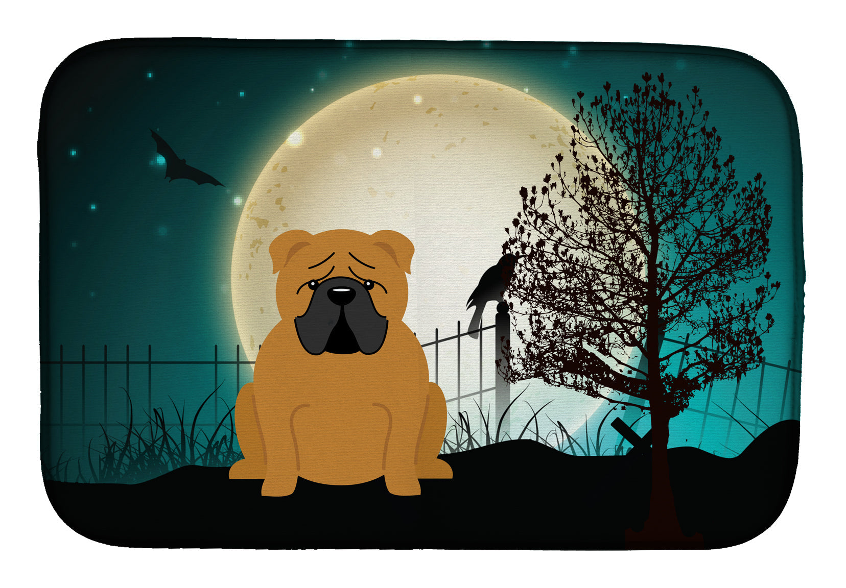 Halloween Scary  English Bulldog Red Dish Drying Mat Absorbent Dish Drying Mat Pad for Kitchen Counter Dish Drainer Mat for Countertop, 14 x 21", Multicolor