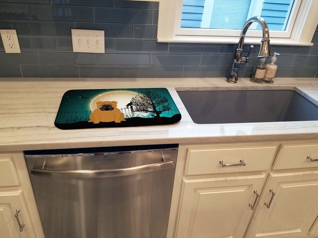 Halloween Scary  English Bulldog Red Dish Drying Mat Absorbent Dish Drying Mat Pad for Kitchen Counter Dish Drainer Mat for Countertop, 14 x 21", Multicolor
