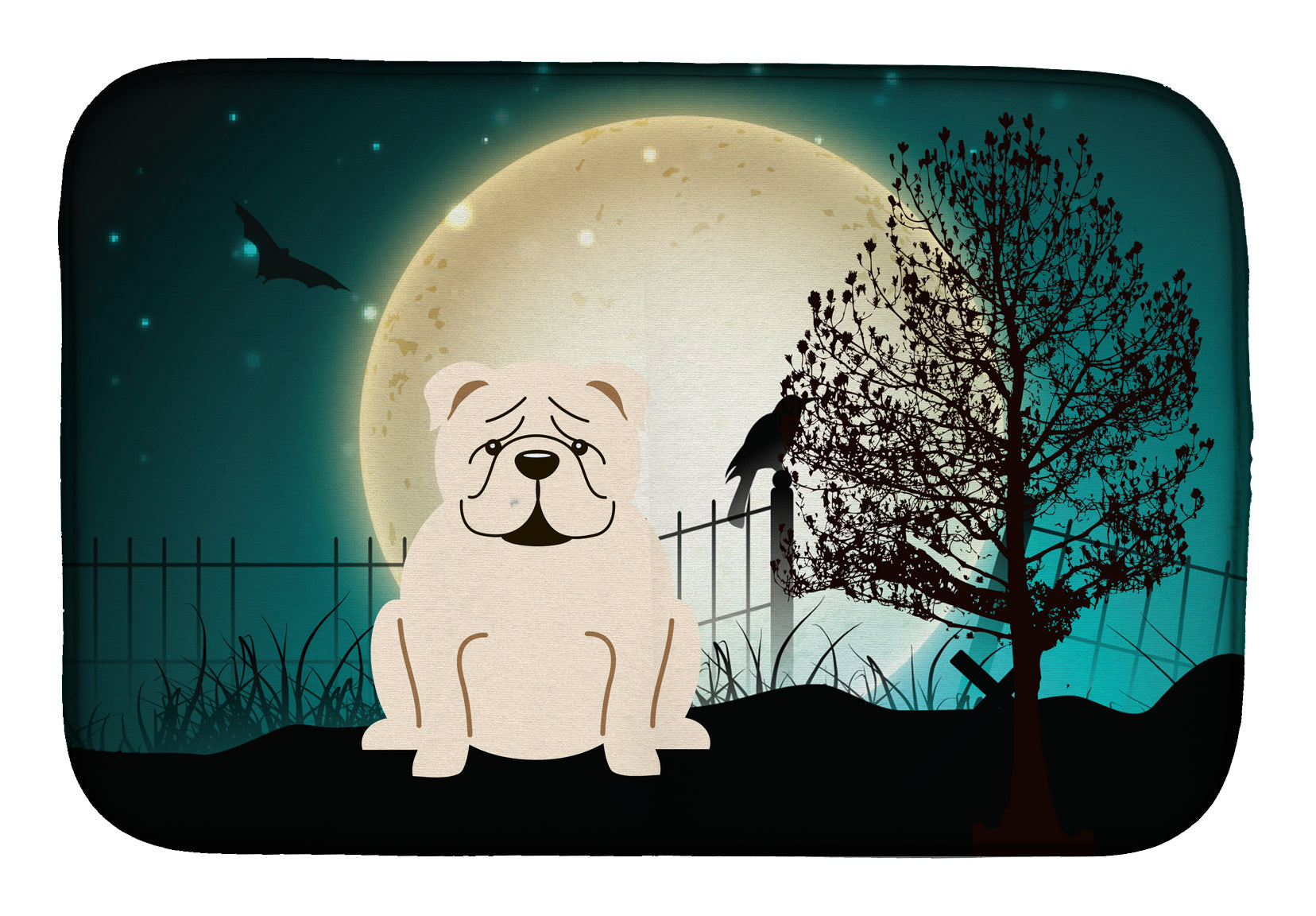Halloween Scary  English Bulldog White Dish Drying Mat Absorbent Dish Drying Mat Pad for Kitchen Counter Dish Drainer Mat for Countertop, 14 x 21", Multicolor