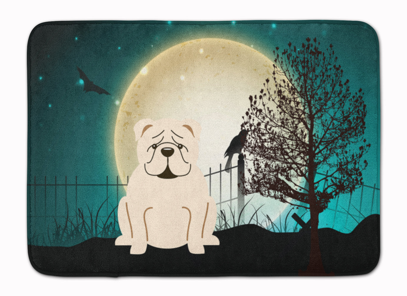 Halloween Scary  English Bulldog White Memory Foam Kitchen Mat Machine Washable Anti-Fatigue Cushion Comfort Bath or Kitchen Rug