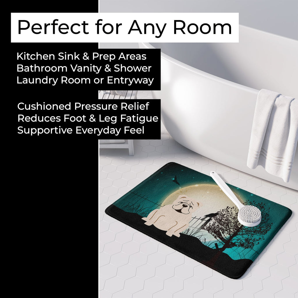 Halloween Scary  English Bulldog White Memory Foam Kitchen Mat Machine Washable Anti-Fatigue Cushion Comfort Bath or Kitchen Rug