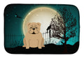 Halloween Scary  English Bulldog Fawn Dish Drying Mat Absorbent Dish Drying Mat Pad for Kitchen Counter Dish Drainer Mat for Countertop, 14 x 21", Multicolor