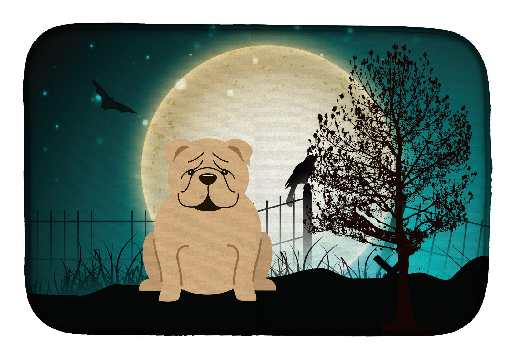 Halloween Scary  English Bulldog Fawn Dish Drying Mat Absorbent Dish Drying Mat Pad for Kitchen Counter Dish Drainer Mat for Countertop, 14 x 21", Multicolor