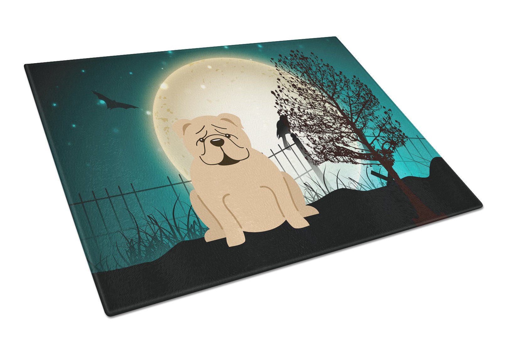 Halloween Scary  English Bulldog Fawn Cutting Board Tempered Glass Kitchen Cutting Surface, Heat Resistant Chopping, Non-Slip Feet, Food Prep & Serving