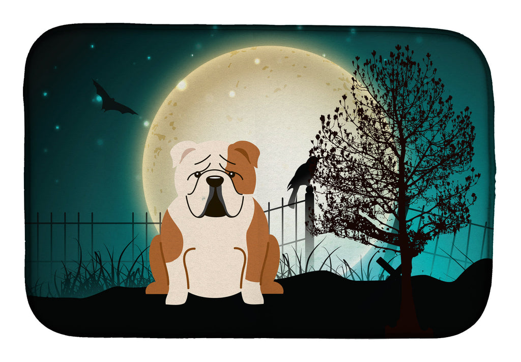 Halloween Scary  English Bulldog Fawn White Dish Drying Mat Absorbent Dish Drying Mat Pad for Kitchen Counter Dish Drainer Mat for Countertop, 14 x 21", Multicolor