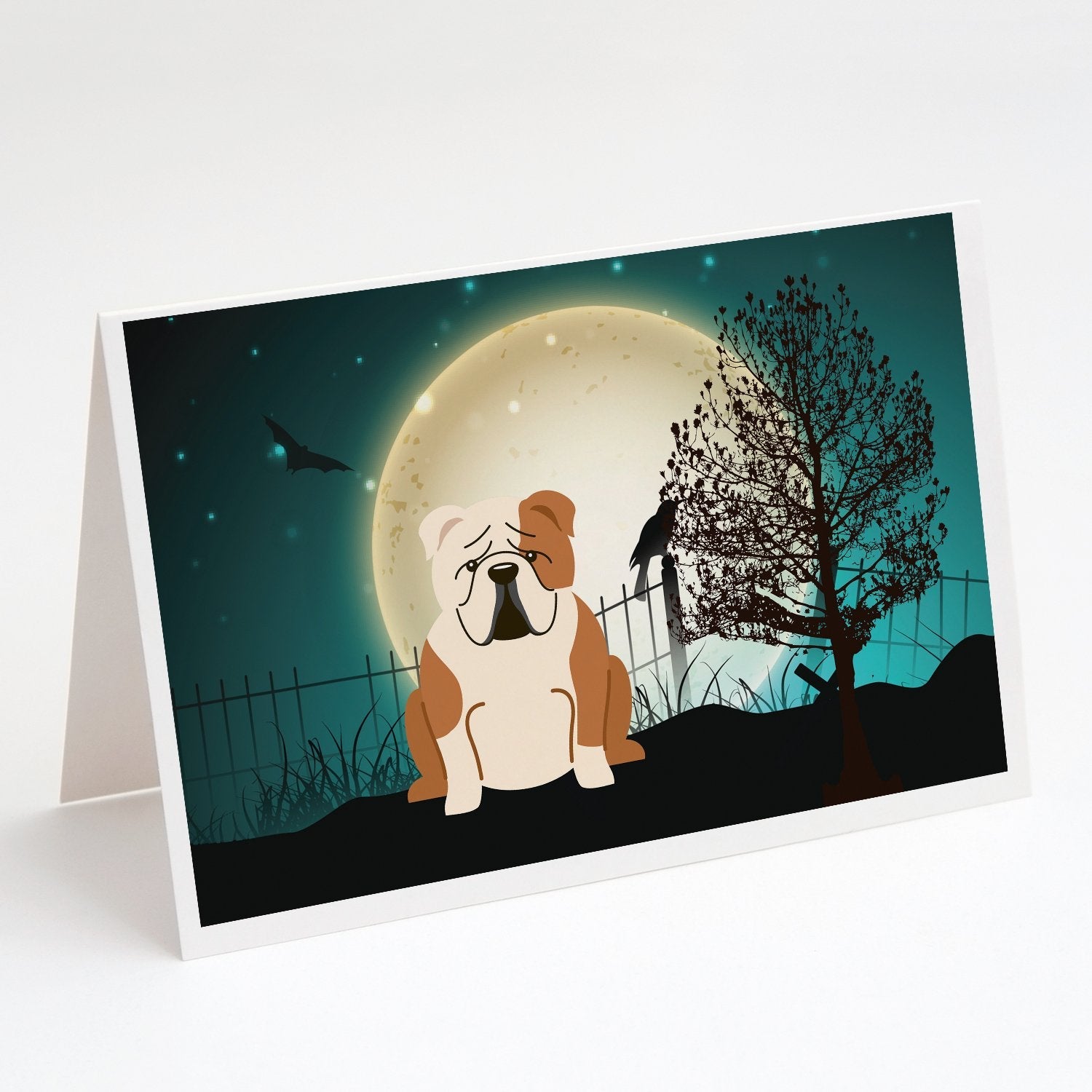 Halloween Scary  English Bulldog Fawn White Greeting Cards Pack of 8 Blank Cards with Envelopes Whimsical A7 Size 5x7