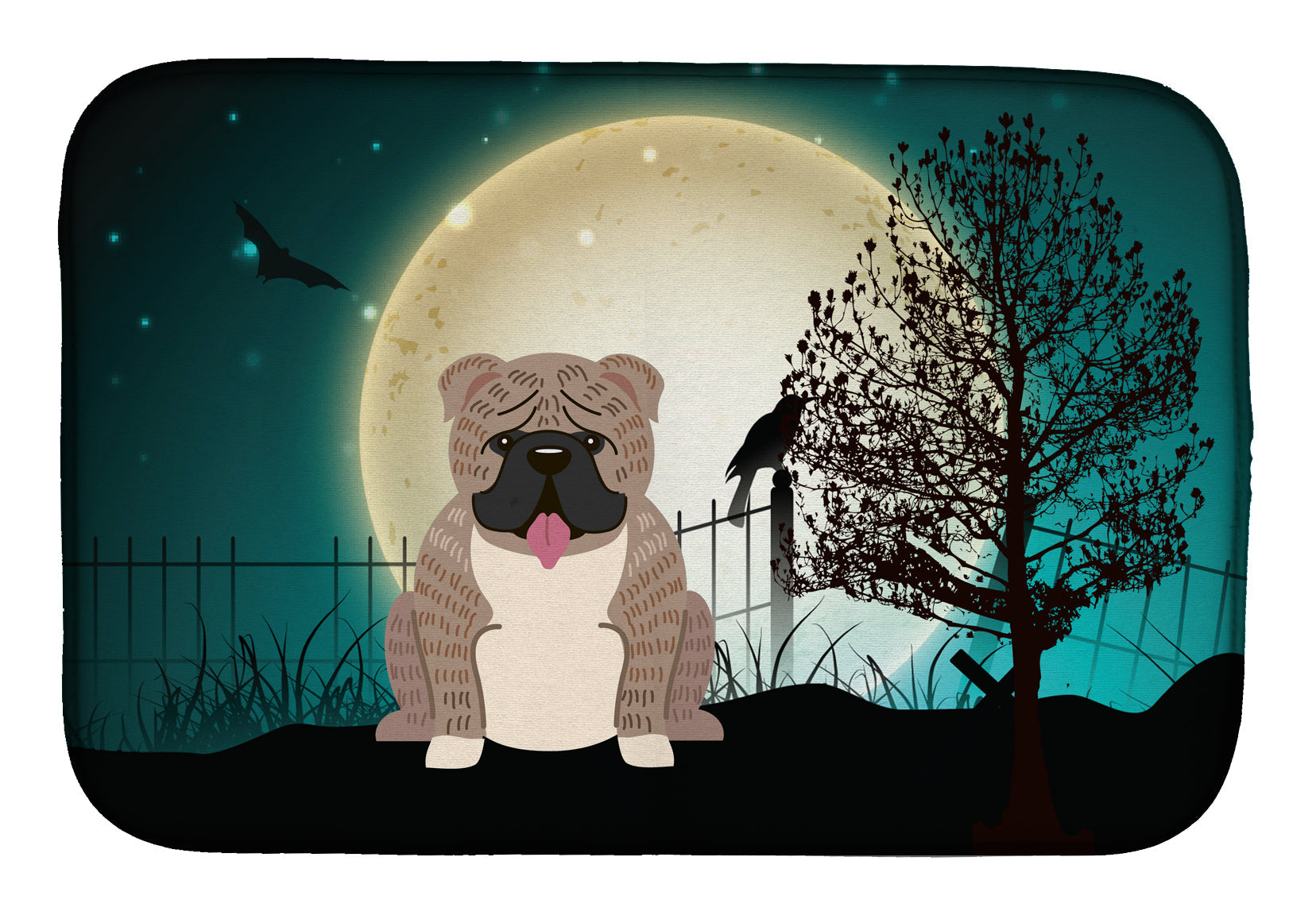 Halloween Scary  English Bulldog Grey Brindle  Dish Drying Mat Absorbent Dish Drying Mat Pad for Kitchen Counter Dish Drainer Mat for Countertop, 14 x 21", Multicolor