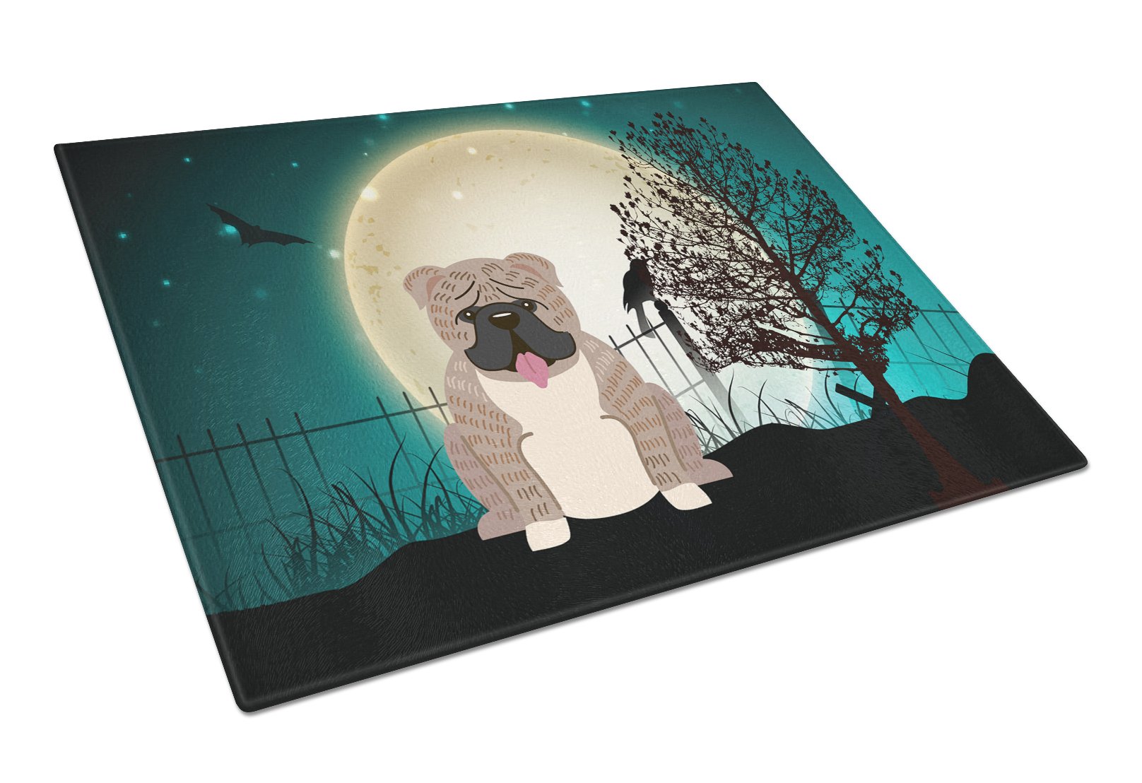 Halloween Scary  English Bulldog Grey Brindle  Cutting Board Tempered Glass Kitchen Cutting Surface, Heat Resistant Chopping, Non-Slip Feet, Food Prep & Serving
