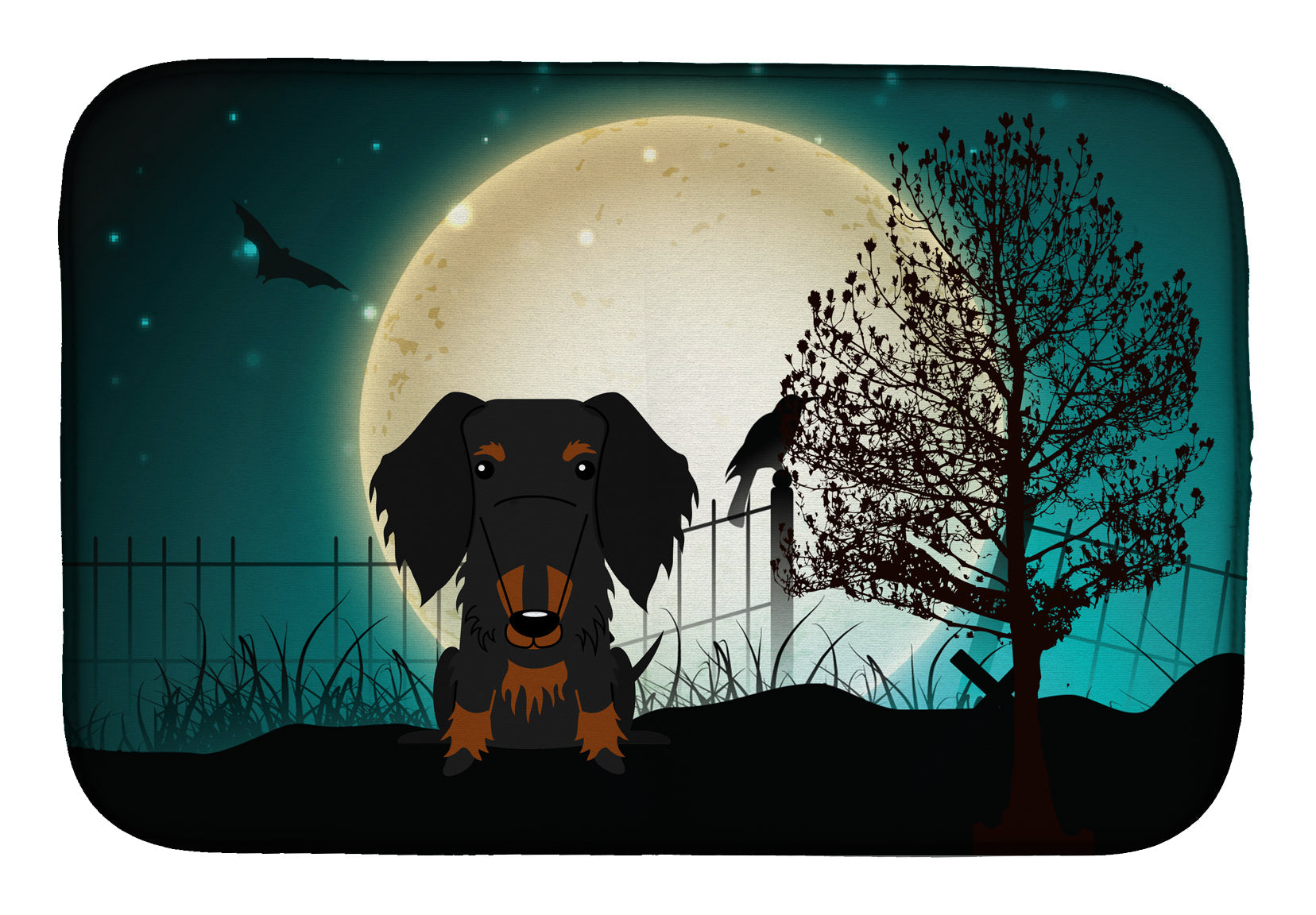 Halloween Scary Wire Haired Dachshund Black Tan Dish Drying Mat Absorbent Dish Drying Mat Pad for Kitchen Counter Dish Drainer Mat for Countertop, 14 x 21", Multicolor