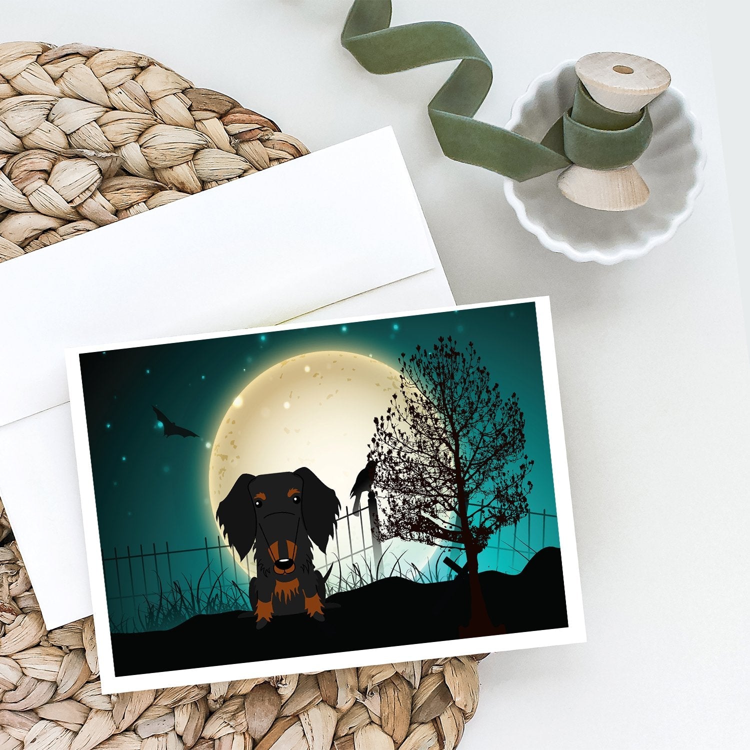 Halloween Scary Wire Haired Dachshund Black Tan Greeting Cards Pack of 8 Blank Cards with Envelopes Whimsical A7 Size 5x7