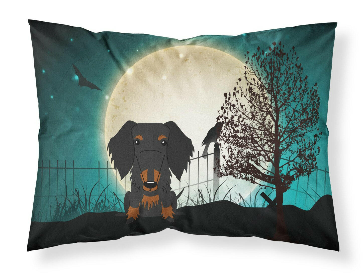 Halloween Scary Wire Haired Dachshund Black Tan Standard Pillowcase Lightweight Super Soft Easy Care Decorative Artwork Pillowcase, Standard