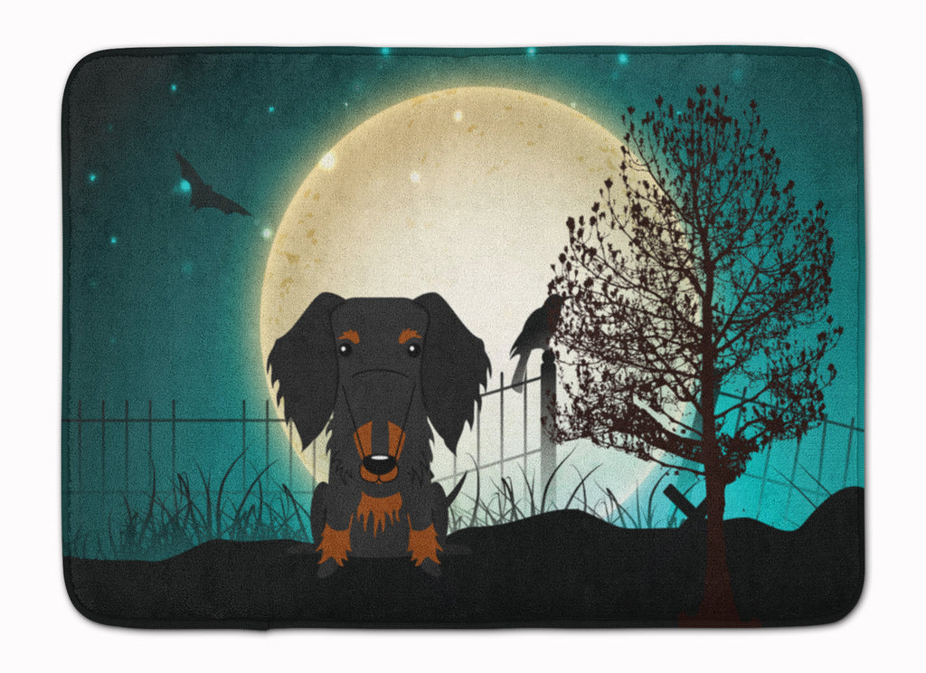 Halloween Scary Wire Haired Dachshund Black Tan Memory Foam Kitchen Mat Machine Washable Anti-Fatigue Cushion Comfort Bath or Kitchen Rug