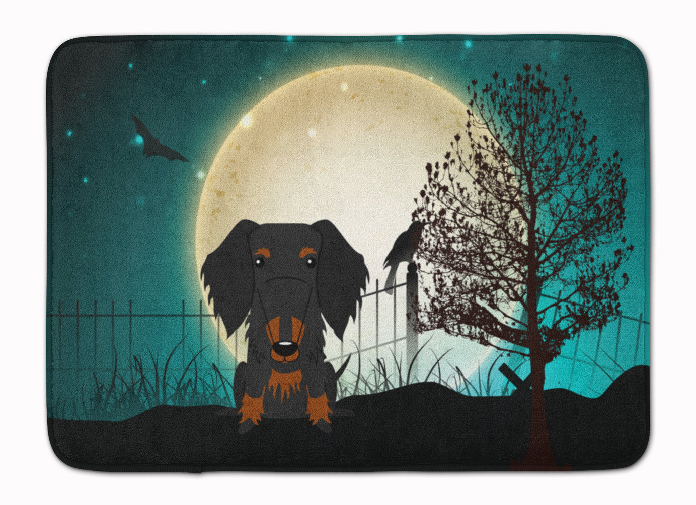 Halloween Scary Wire Haired Dachshund Black Tan Memory Foam Kitchen Mat Machine Washable Anti-Fatigue Cushion Comfort Bath or Kitchen Rug