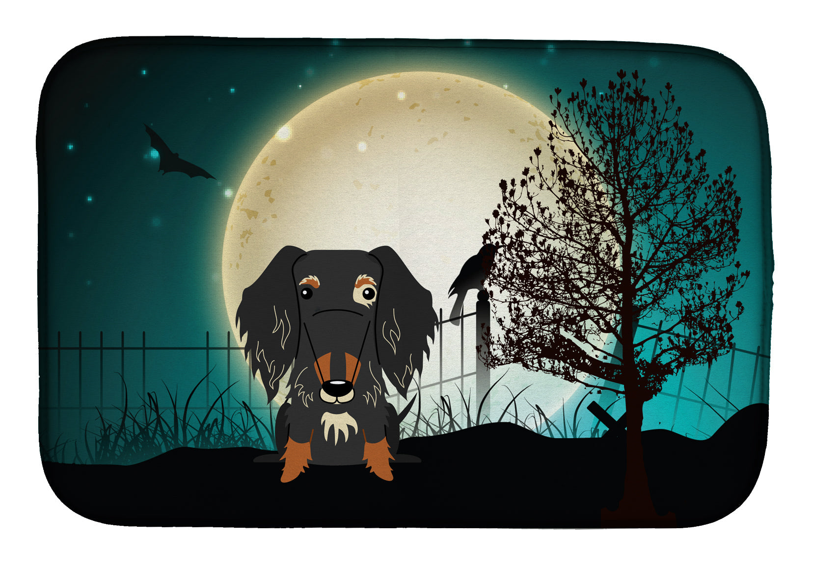Halloween Scary Wire Haired Dachshund Dapple Dish Drying Mat Absorbent Dish Drying Mat Pad for Kitchen Counter Dish Drainer Mat for Countertop, 14 x 21", Multicolor