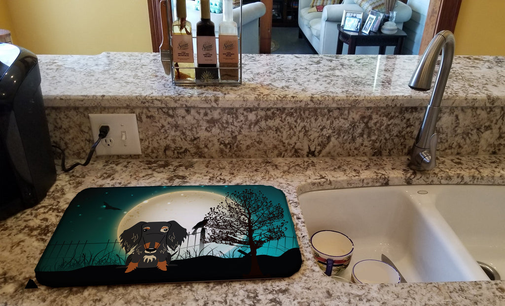 Halloween Scary Wire Haired Dachshund Dapple Dish Drying Mat Absorbent Dish Drying Mat Pad for Kitchen Counter Dish Drainer Mat for Countertop, 14 x 21", Multicolor