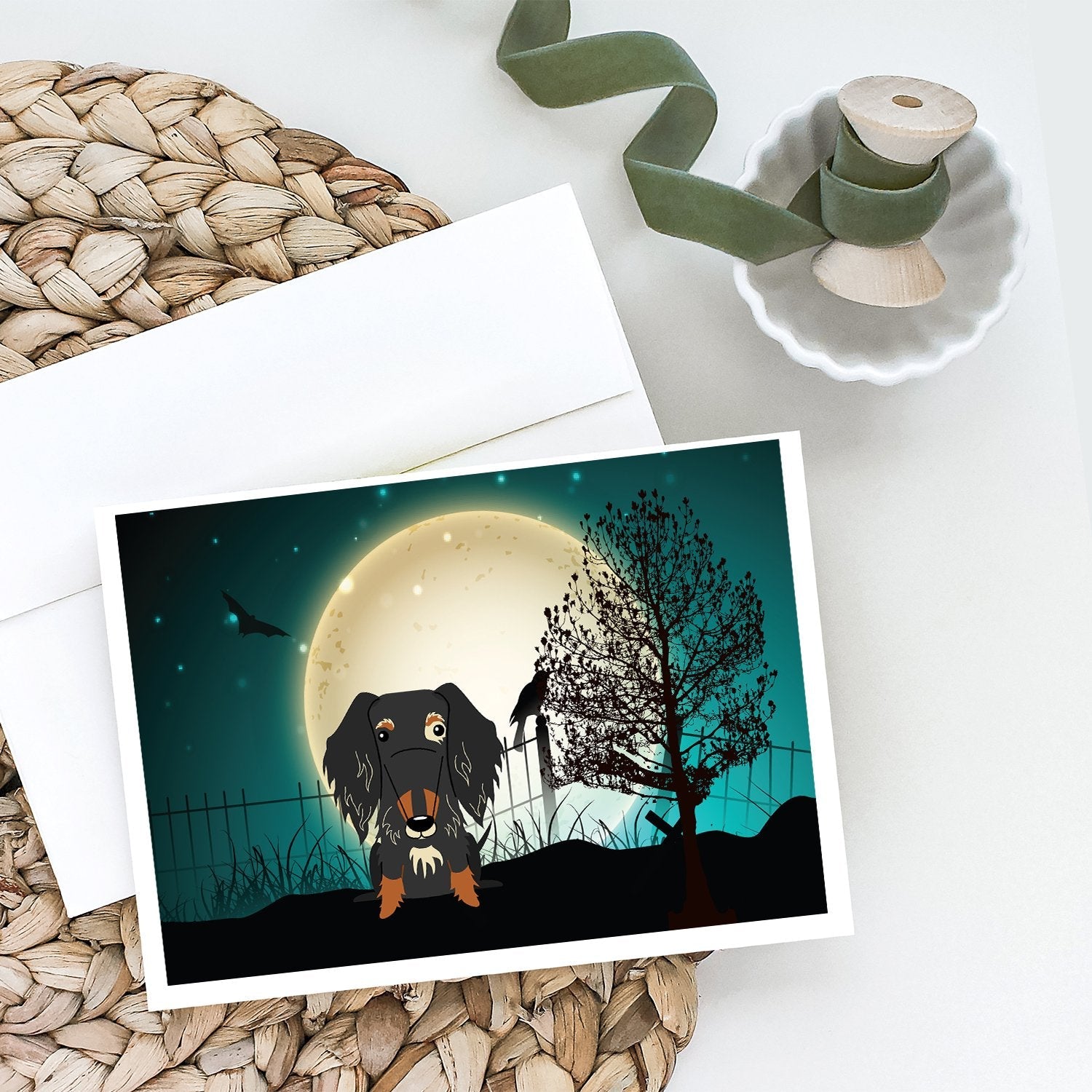 Halloween Scary Wire Haired Dachshund Dapple Greeting Cards Pack of 8 Blank Cards with Envelopes Whimsical A7 Size 5x7