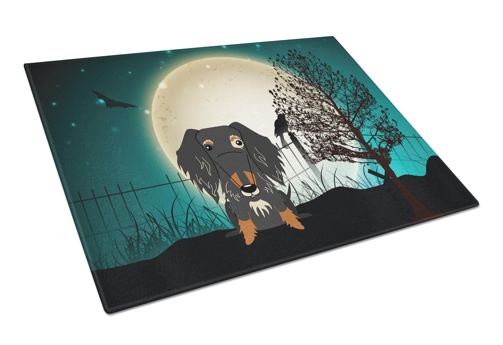 Halloween Scary Wire Haired Dachshund Dapple Cutting Board Tempered Glass Kitchen Cutting Surface, Heat Resistant Chopping, Non-Slip Feet, Food Prep & Serving