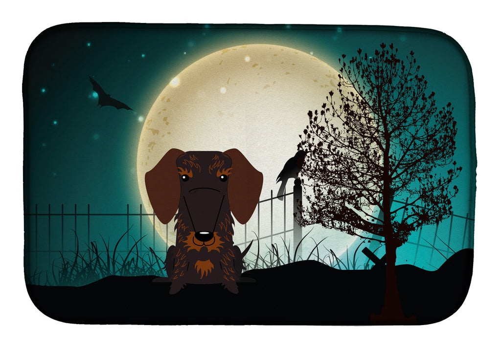 Halloween Scary Wire Haired Dachshund Chocolate Dish Drying Mat Absorbent Dish Drying Mat Pad for Kitchen Counter Dish Drainer Mat for Countertop, 14 x 21", Multicolor