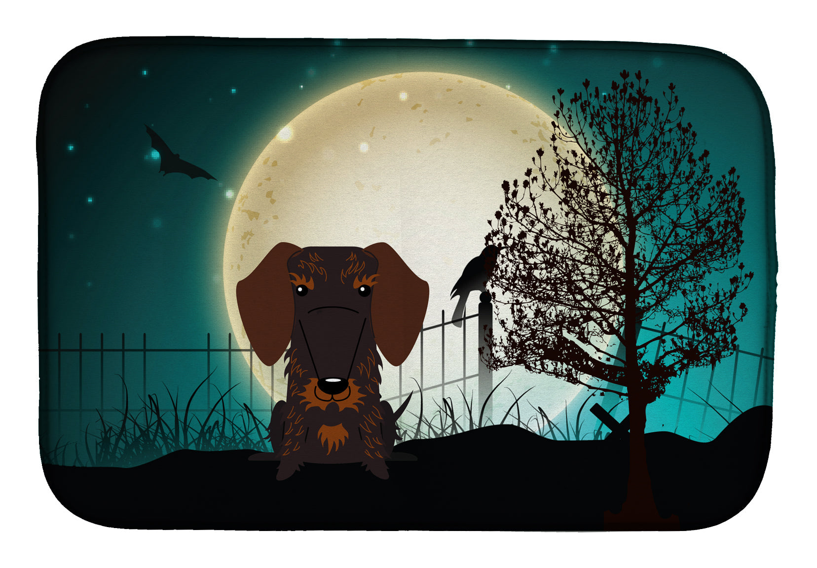Halloween Scary Wire Haired Dachshund Chocolate Dish Drying Mat Absorbent Dish Drying Mat Pad for Kitchen Counter Dish Drainer Mat for Countertop, 14 x 21", Multicolor