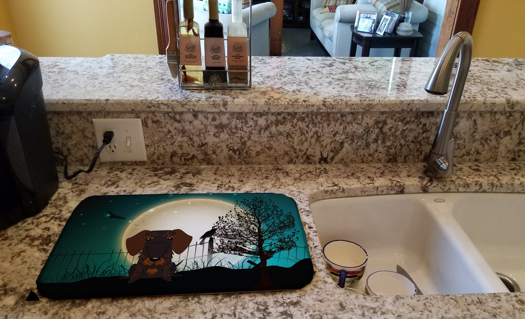 Halloween Scary Wire Haired Dachshund Chocolate Dish Drying Mat Absorbent Dish Drying Mat Pad for Kitchen Counter Dish Drainer Mat for Countertop, 14 x 21", Multicolor