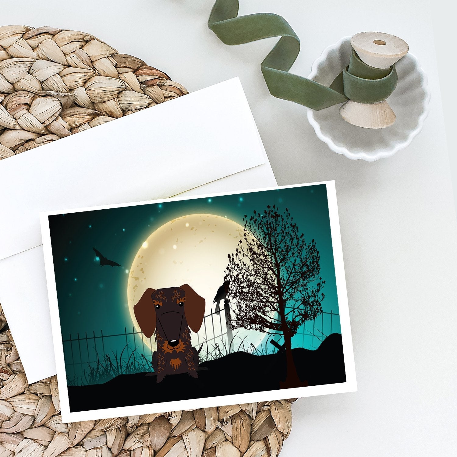 Halloween Scary Wire Haired Dachshund Chocolate Greeting Cards Pack of 8 Blank Cards with Envelopes Whimsical A7 Size 5x7