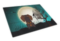 Halloween Scary Wire Haired Dachshund Chocolate Cutting Board Tempered Glass Kitchen Cutting Surface, Heat Resistant Chopping, Non-Slip Feet, Food Prep & Serving