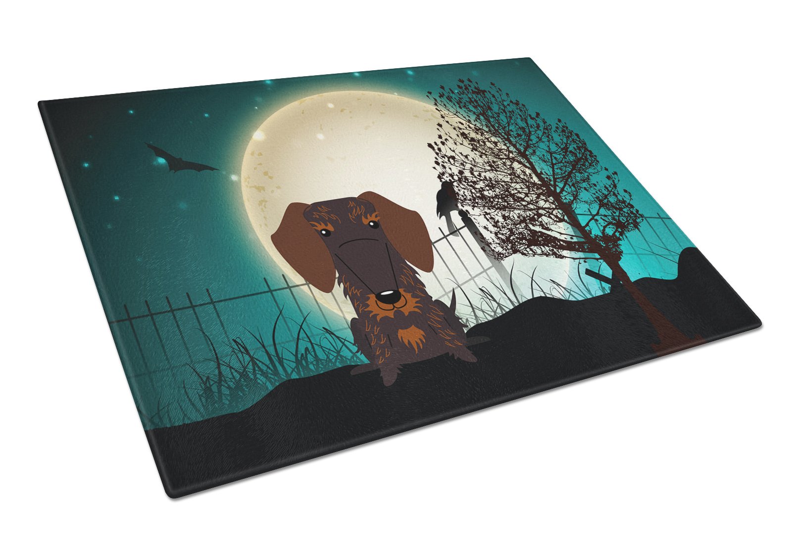 Halloween Scary Wire Haired Dachshund Chocolate Cutting Board Tempered Glass Kitchen Cutting Surface, Heat Resistant Chopping, Non-Slip Feet, Food Prep & Serving