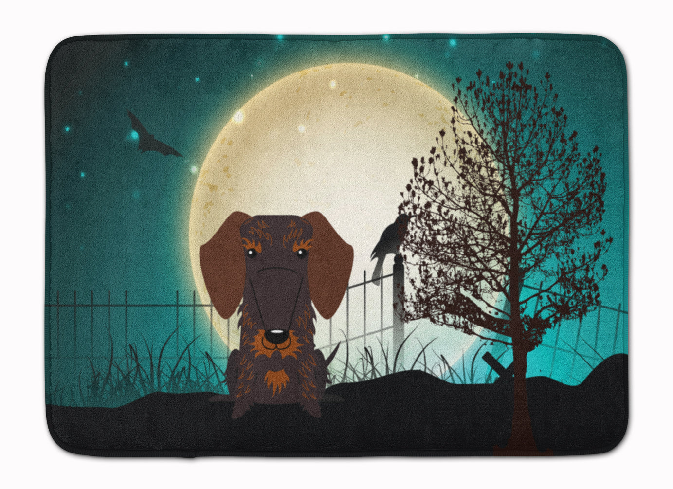 Halloween Scary Wire Haired Dachshund Chocolate Memory Foam Kitchen Mat Machine Washable Anti-Fatigue Cushion Comfort Bath or Kitchen Rug