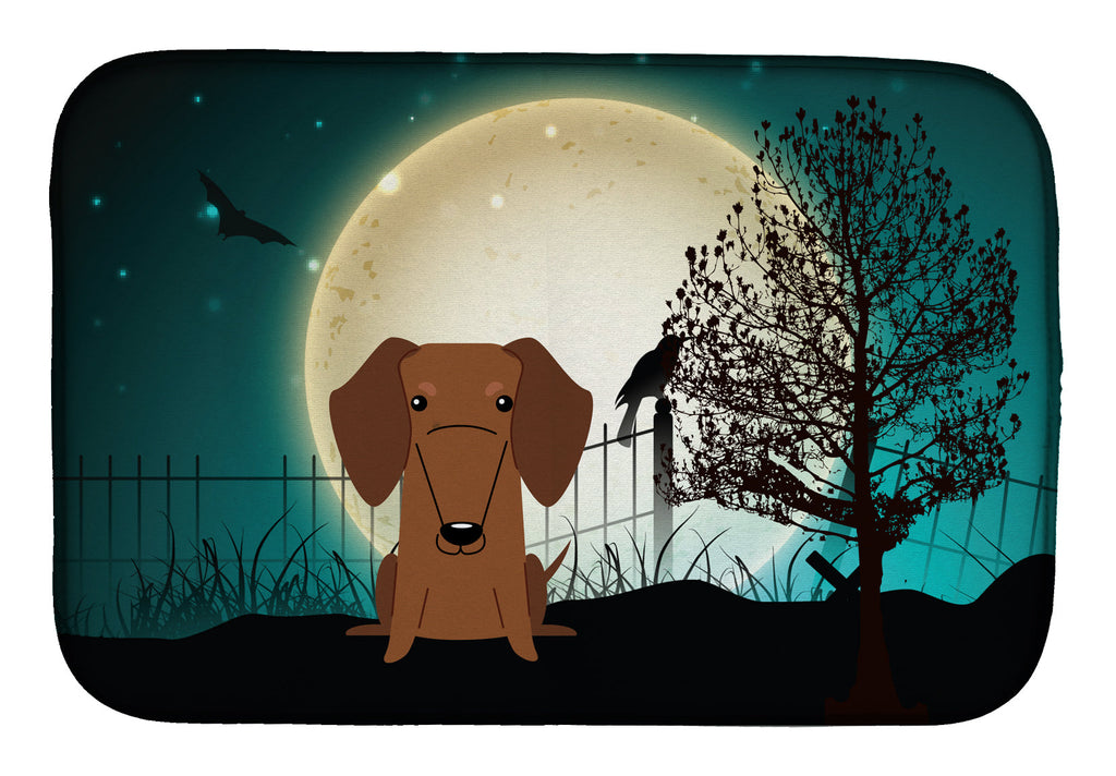 Halloween Scary Dachshund Red Brown Dish Drying Mat Absorbent Dish Drying Mat Pad for Kitchen Counter Dish Drainer Mat for Countertop, 14 x 21", Multicolor