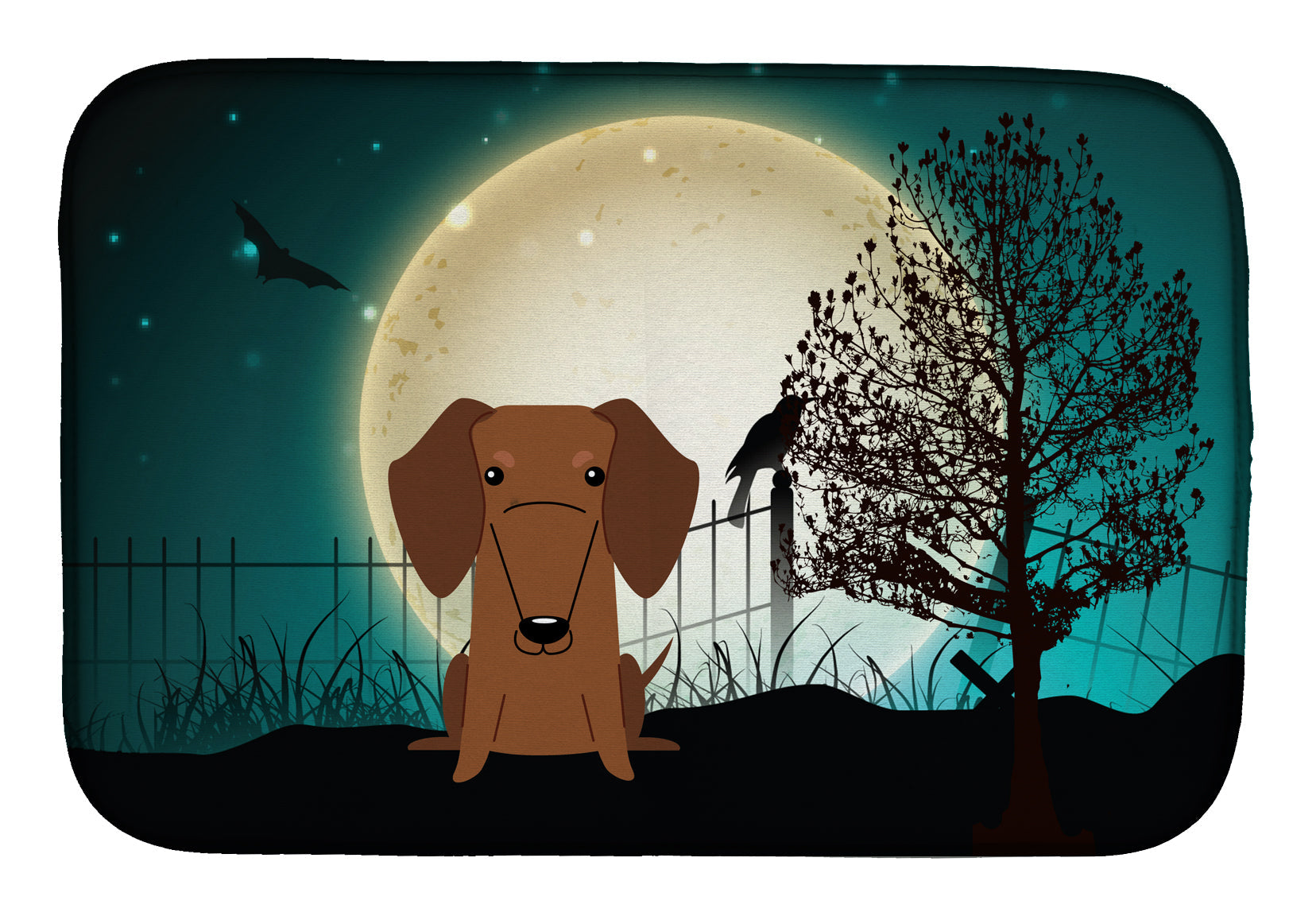 Halloween Scary Dachshund Red Brown Dish Drying Mat Absorbent Dish Drying Mat Pad for Kitchen Counter Dish Drainer Mat for Countertop, 14 x 21", Multicolor
