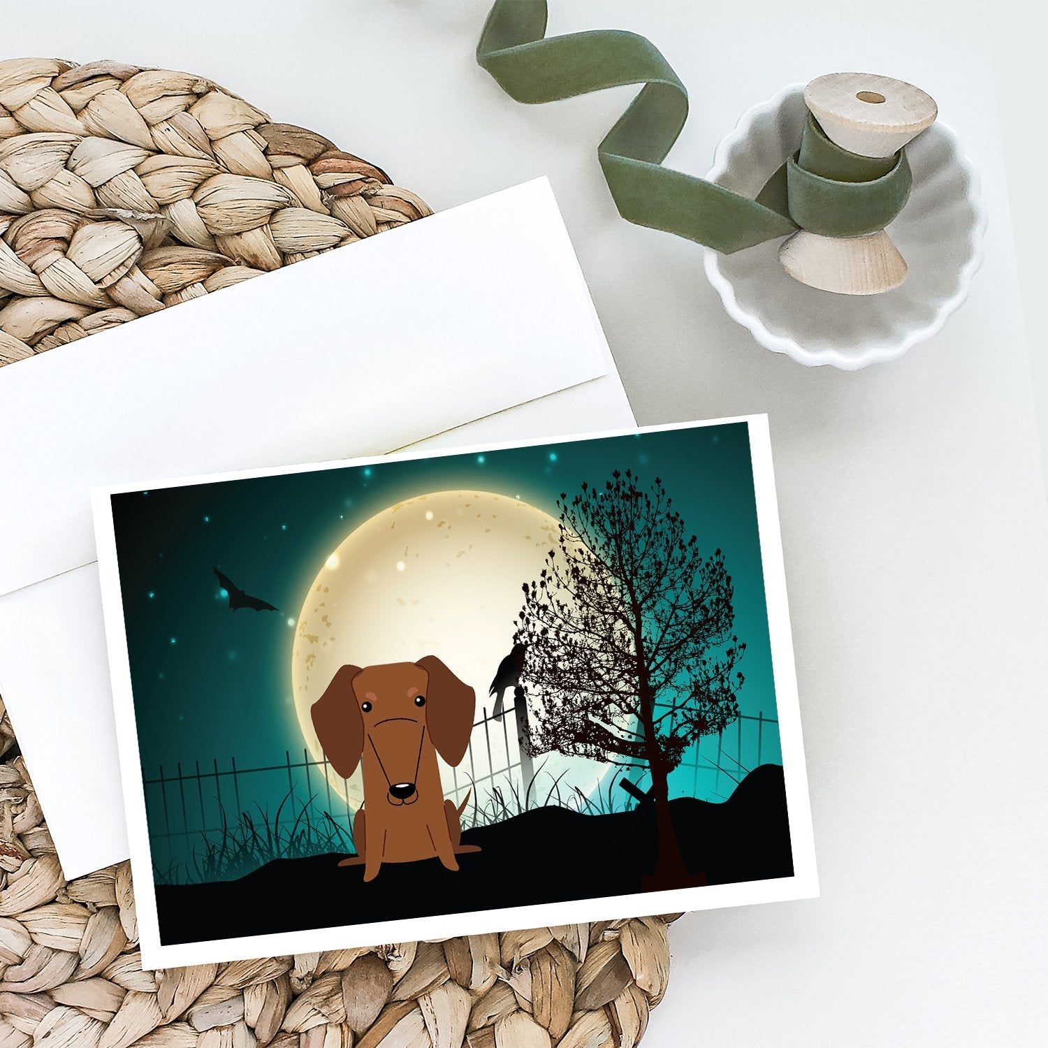 Halloween Scary Dachshund Red Brown Greeting Cards Pack of 8 Blank Cards with Envelopes Whimsical A7 Size 5x7