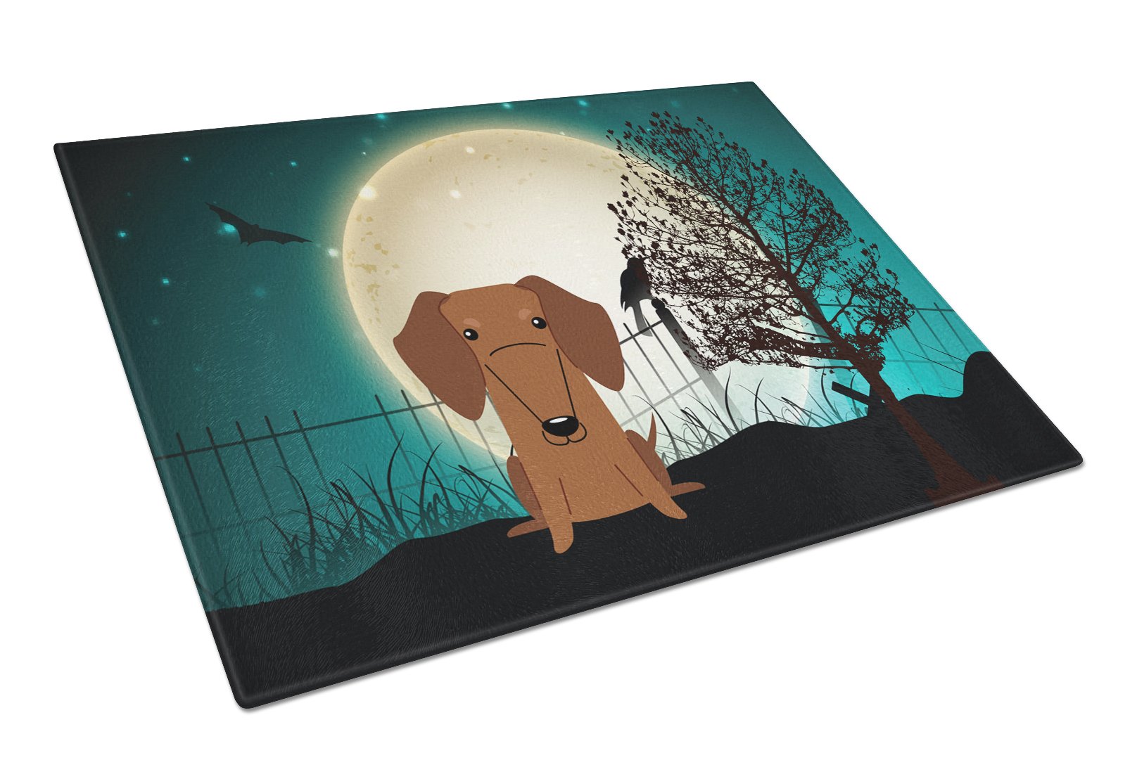 Halloween Scary Dachshund Red Brown Cutting Board Tempered Glass Kitchen Cutting Surface, Heat Resistant Chopping, Non-Slip Feet, Food Prep & Serving