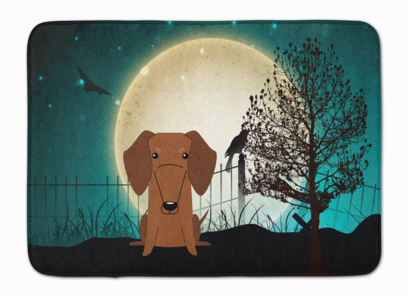 Halloween Scary Dachshund Red Brown Memory Foam Kitchen Mat Machine Washable Anti-Fatigue Cushion Comfort Bath or Kitchen Rug