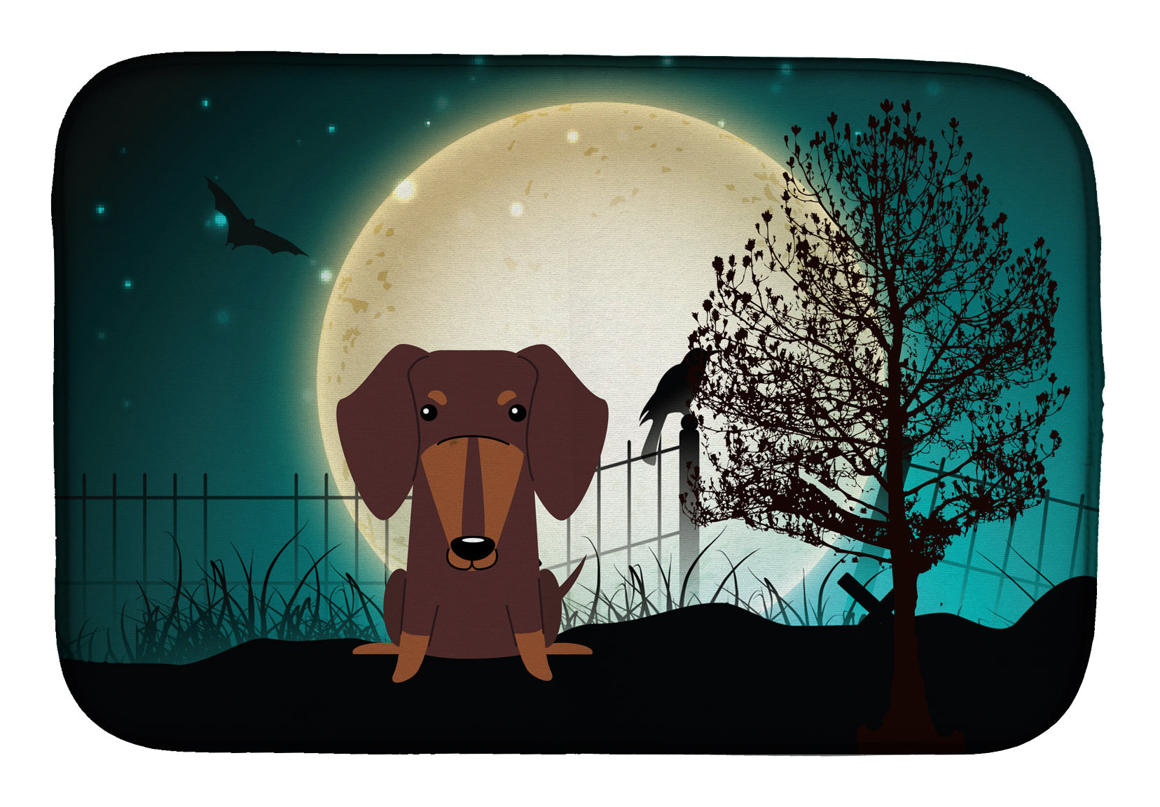 Halloween Scary Dachshund Chocolate Dish Drying Mat Absorbent Dish Drying Mat Pad for Kitchen Counter Dish Drainer Mat for Countertop, 14 x 21", Multicolor