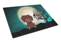 Halloween Scary Dachshund Chocolate Cutting Board Tempered Glass Kitchen Cutting Surface, Heat Resistant Chopping, Non-Slip Feet, Food Prep & Serving