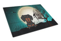 Halloween Scary Dachshund Black Tan Cutting Board Tempered Glass Kitchen Cutting Surface, Heat Resistant Chopping, Non-Slip Feet, Food Prep & Serving