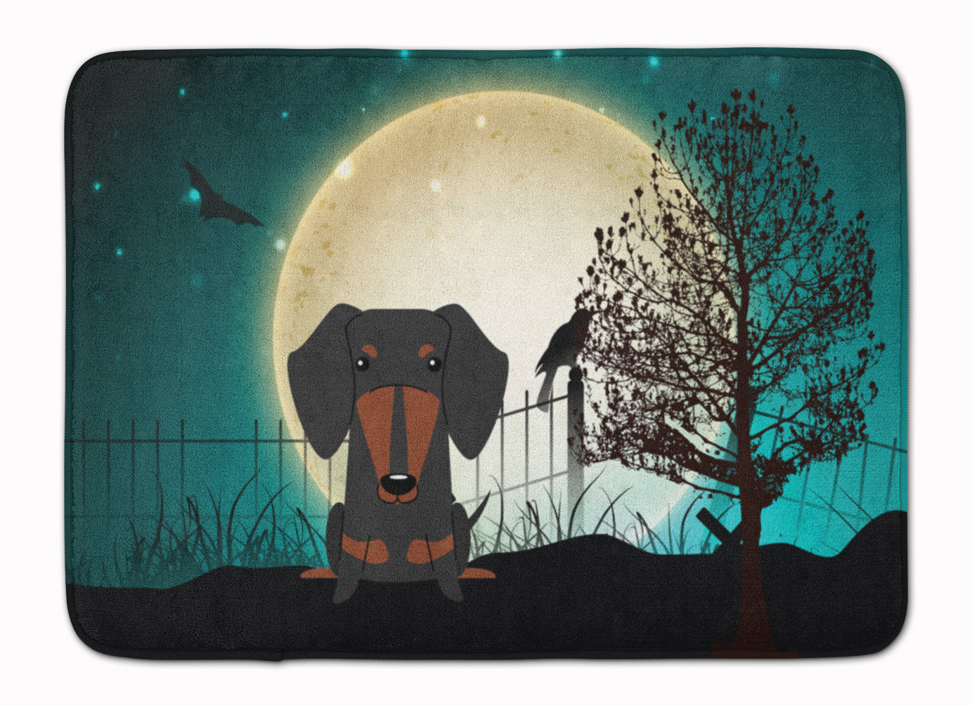 Halloween Scary Dachshund Black Tan Memory Foam Kitchen Mat Machine Washable Anti-Fatigue Cushion Comfort Bath or Kitchen Rug