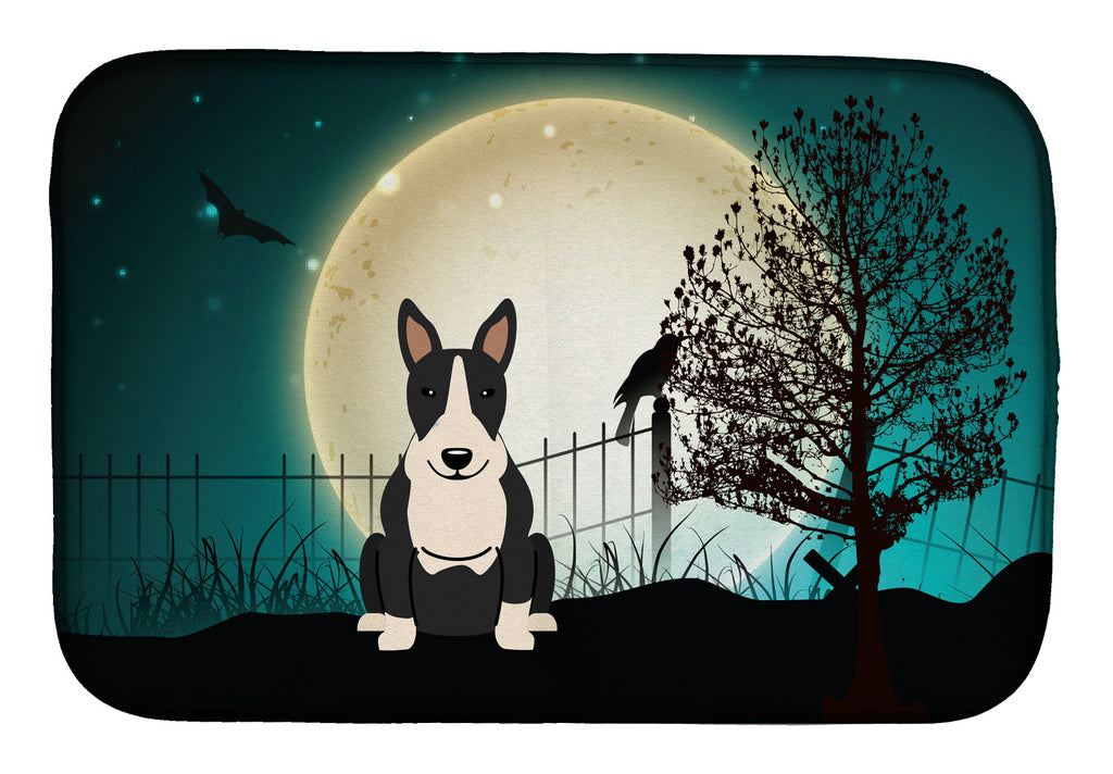 Halloween Scary Bull Terrier Black White Dish Drying Mat Absorbent Dish Drying Mat Pad for Kitchen Counter Dish Drainer Mat for Countertop, 14 x 21", Multicolor
