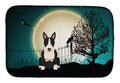 Halloween Scary Bull Terrier Black White Dish Drying Mat Absorbent Dish Drying Mat Pad for Kitchen Counter Dish Drainer Mat for Countertop, 14 x 21", Multicolor