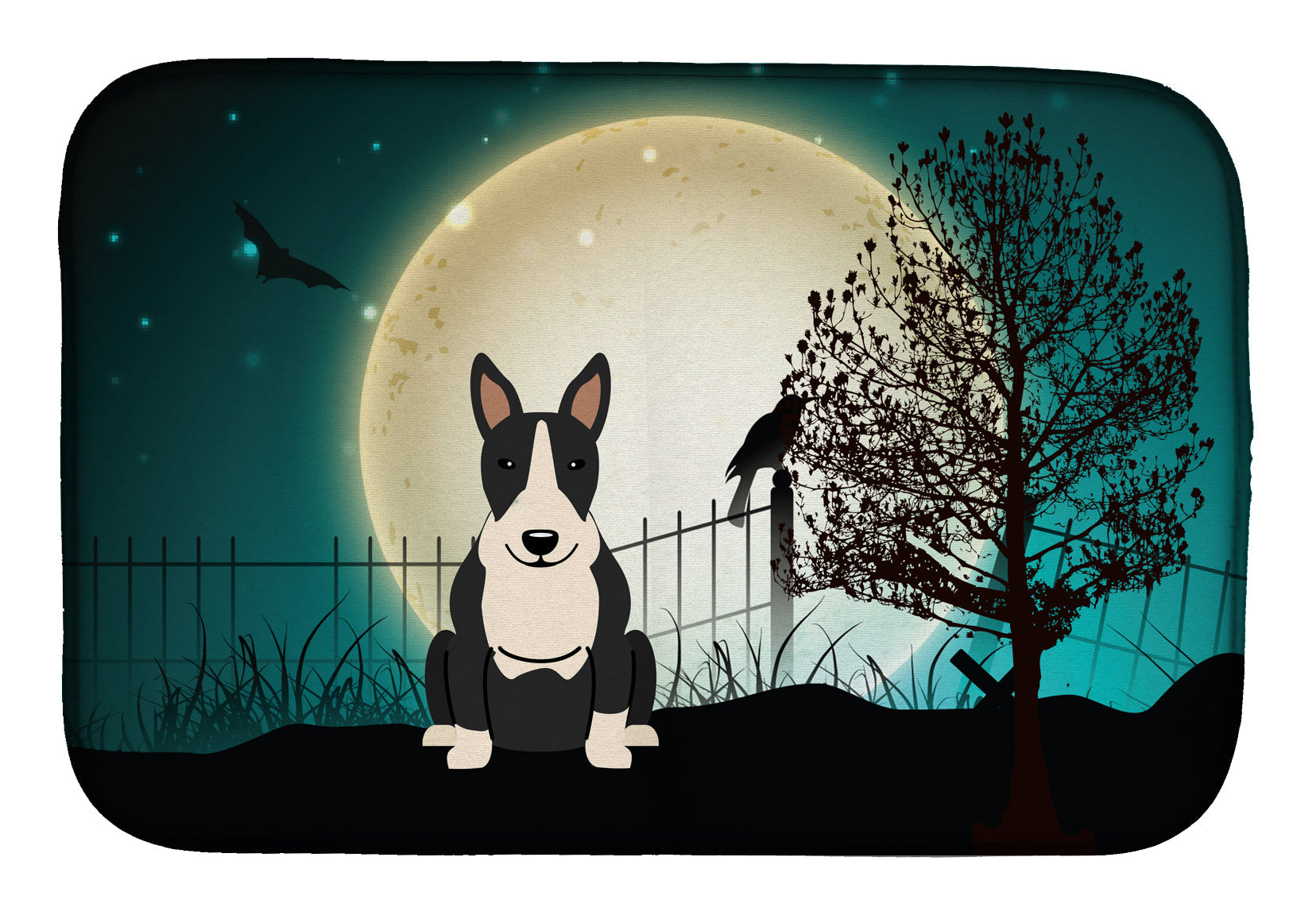 Halloween Scary Bull Terrier Black White Dish Drying Mat Absorbent Dish Drying Mat Pad for Kitchen Counter Dish Drainer Mat for Countertop, 14 x 21", Multicolor