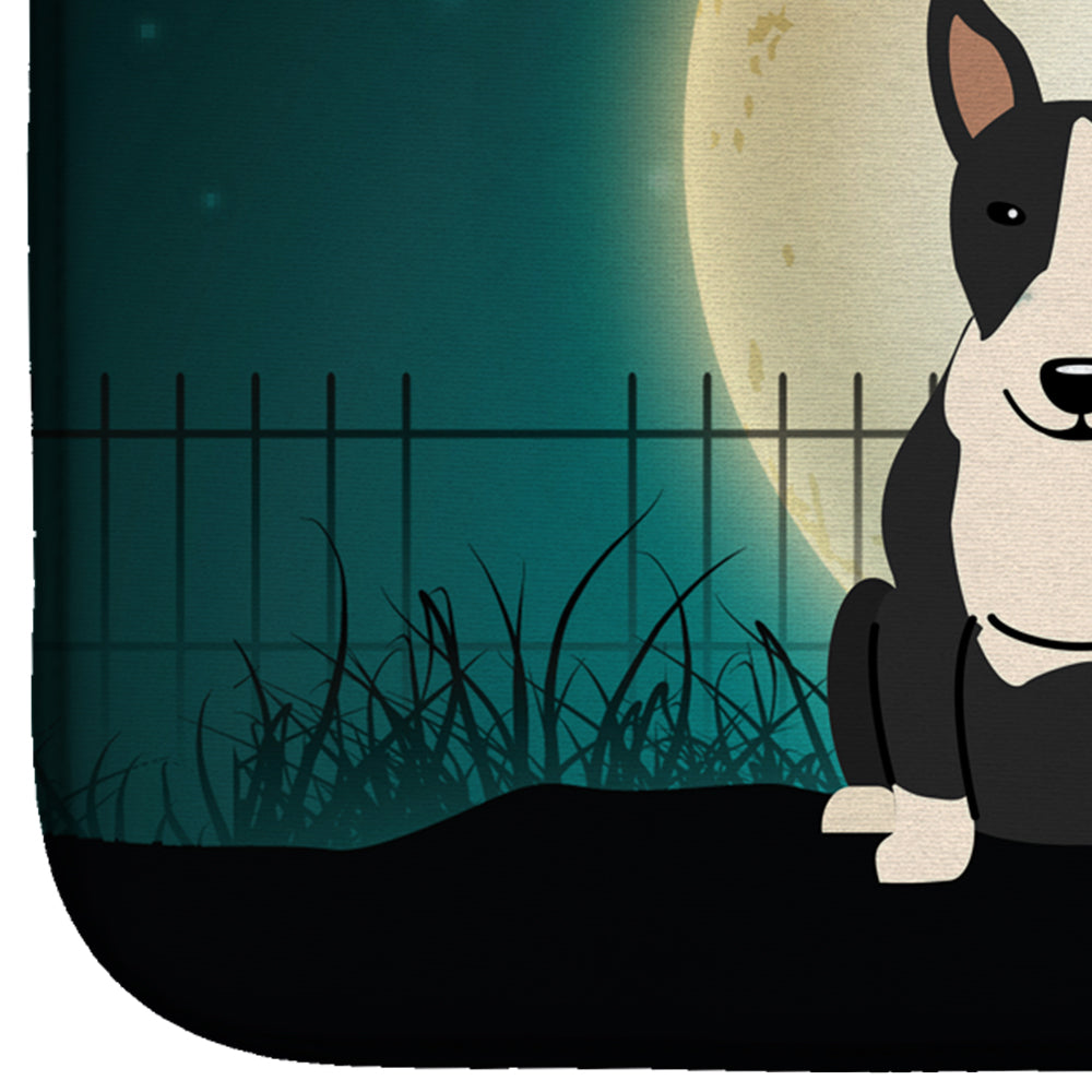 Halloween Scary Bull Terrier Black White Dish Drying Mat Absorbent Dish Drying Mat Pad for Kitchen Counter Dish Drainer Mat for Countertop, 14 x 21", Multicolor