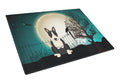 Halloween Scary Bull Terrier Black White Cutting Board Tempered Glass Kitchen Cutting Surface, Heat Resistant Chopping, Non-Slip Feet, Food Prep & Serving