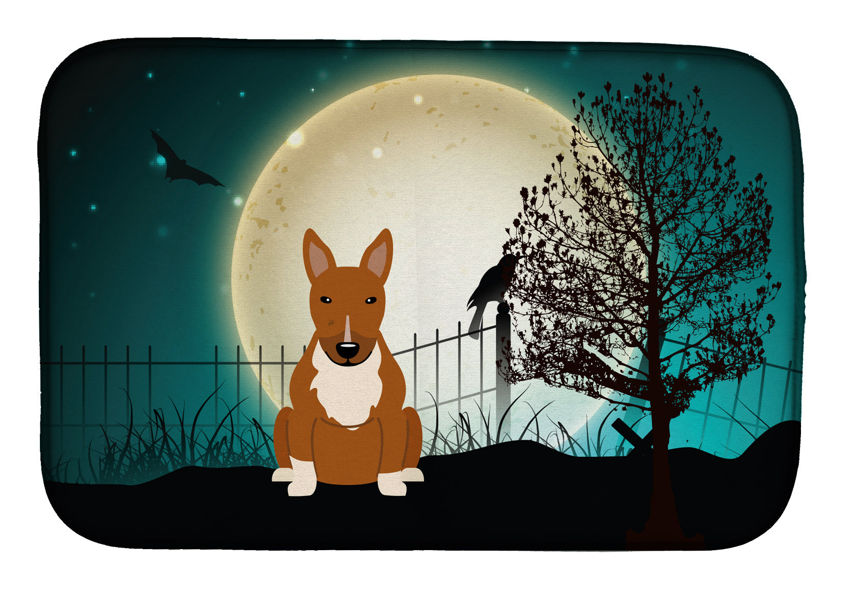 Halloween Scary Bull Terrier Red Dish Drying Mat Absorbent Dish Drying Mat Pad for Kitchen Counter Dish Drainer Mat for Countertop, 14 x 21", Multicolor