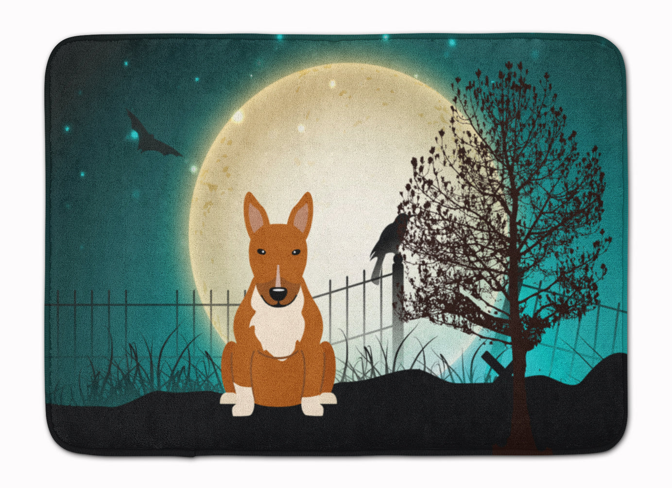 Halloween Scary Bull Terrier Red Memory Foam Kitchen Mat Machine Washable Anti-Fatigue Cushion Comfort Bath or Kitchen Rug